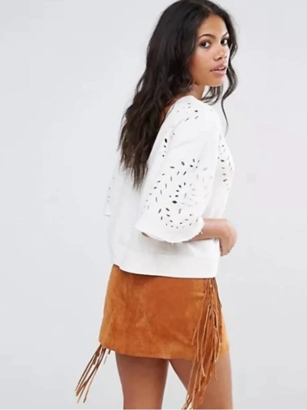 Free People Crumpette Cropped Eyelet Sweatshirt Ivory Boho Cottagecore Small